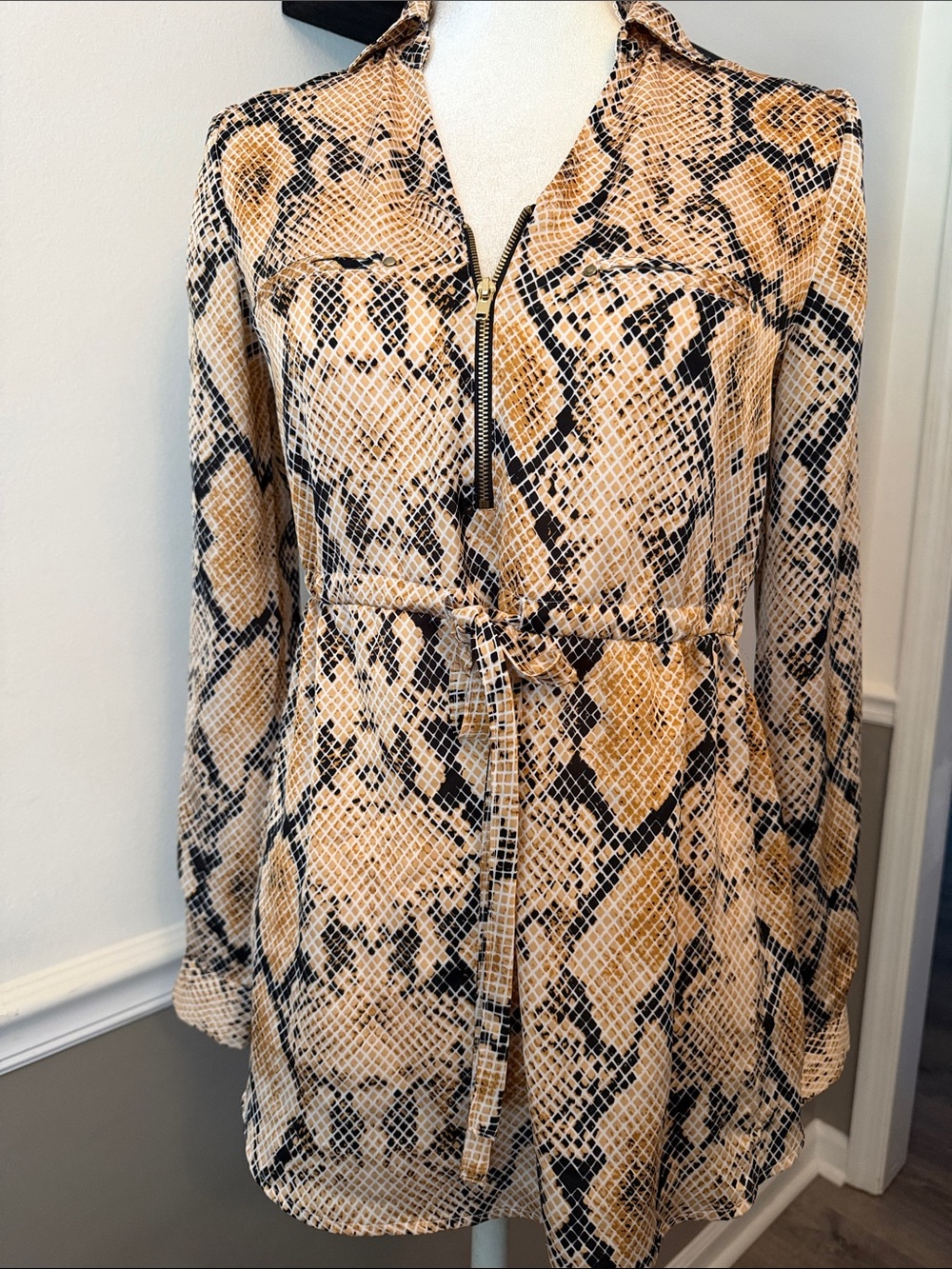 Nicki Minaj Tan and Black Snakeskin Print Blouse